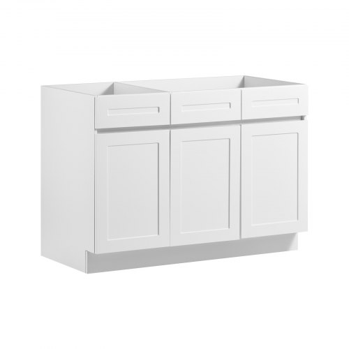 Vevor White Shaker Base Cabinet Ready To Assemble, 48"W Unassembled Sink Base Cabinet, 48" W X 24" D X 34.5" H, With 3 Doors, Soft-Close Hardware, Fin-image