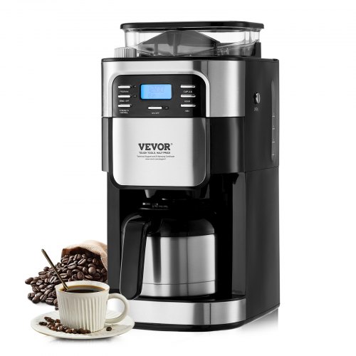 

VEVOR Coffee Maker with Grinder, 8 Cup Coffee Machine, Grind and Brew Coffee Maker with 3 Brew Strength Control, 24-Hour Timer for Auto Brew, for Home Office Restaurant