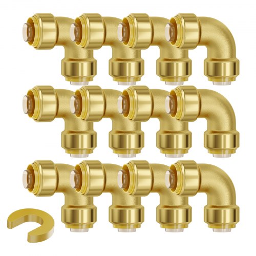 

VEVOR Pipe Fittings 1/2" 12PCS Brass Pipe Fittings Elbow Push-Fit for Air System