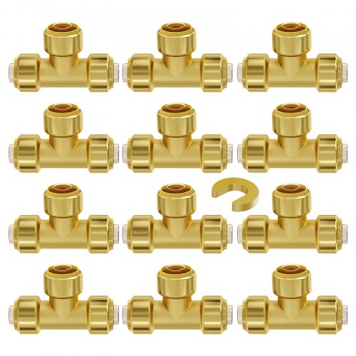 

VEVOR Pipe Fittings 1/2" 12PCS Tee Brass Push-Fit for Heating/Shower System