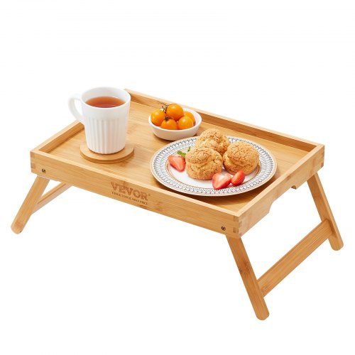 

VEVOR Bed Tray Table with Foldable Legs, Bamboo Breakfast Tray for Sofa, Bed, Eating, Snacking, and Working, Folding Serving Laptop Desk Tray, Portable Food Snack Platter for Picnic, 15.7" x 11
