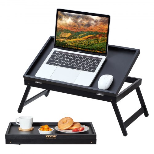 VEVOR Bed Tray Table with Foldable Legs, Bamboo Breakfast Tray for Sofa, Bed, Eating, Snacking, and Working, Adjustable Tabletop Slope Serving Laptop Desk Tray, Portable Food Snack Platter, 20x12.2
