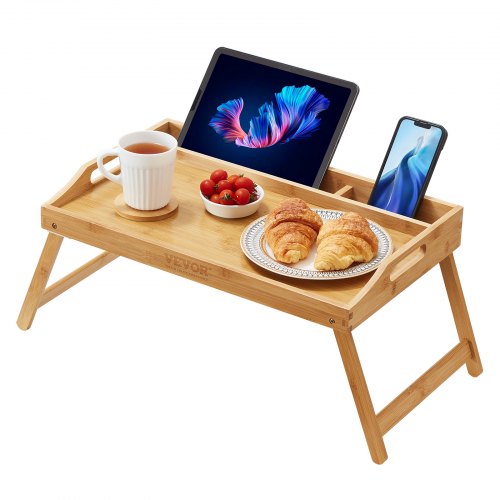 

VEVOR Bed Tray Table with Foldable Legs & Media Slot, Bamboo Breakfast Tray for Sofa, Bed, Eating, Snacking, and Working, Serving Laptop Desk Tray TV Tray, Portable Food Snack Platter, 19.7" x 11.8