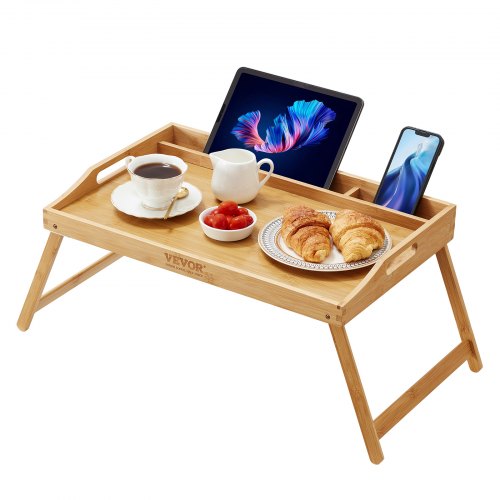 

VEVOR Bed Tray Table with Foldable Legs & Media Slot, Bamboo Breakfast Tray for Sofa, Bed, Eating, Snacking, and Working, Serving Laptop Desk Tray TV Tray, Portable Food Snack Platter, 21.6" x 13.8