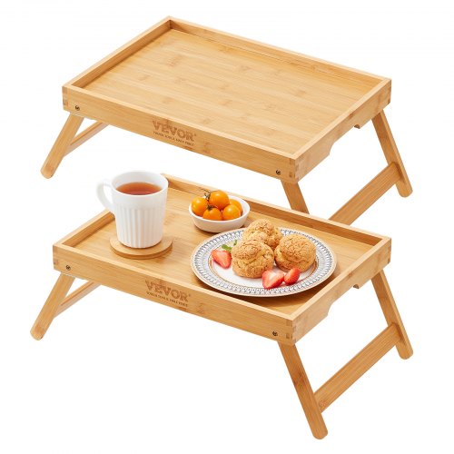 

VEVOR 2-Pack Bed Tray Table with Foldable Legs, Bamboo Breakfast Tray for Sofa, Bed, Eating, Snacking, and Working, Folding Serving Laptop Desk Tray, Portable Food Snack Platter for Picnic, 15.7"x11