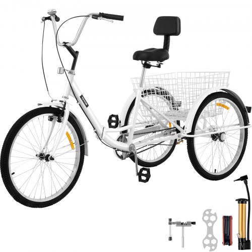 

Foldable Tricycle Adult 24'' Wheels Adult Tricycle 1-Speed 3 Wheel Bikes For Adults