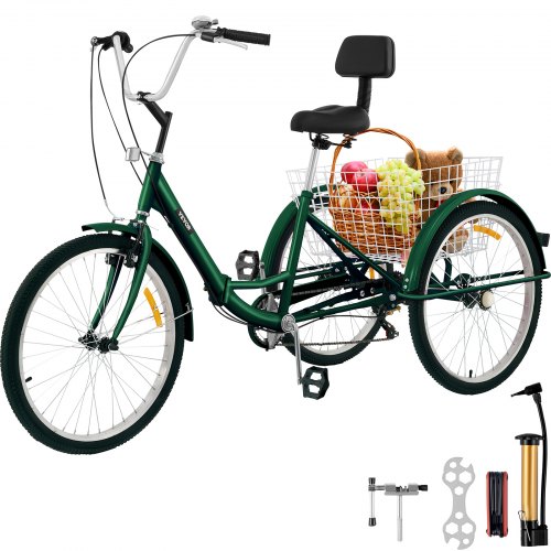 Foldable Tricycle Adult 24'' Folding Tricycle 7-Speed 3 Wheel Bikes For Adults