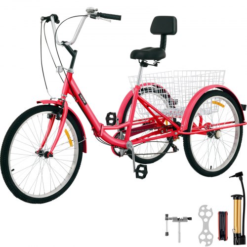 TRICYCLE RED 3 WHEEL WITH ALUMINIUM FRAME & 24 INCH WHEELS ADULTS TRIKE BICYCLE