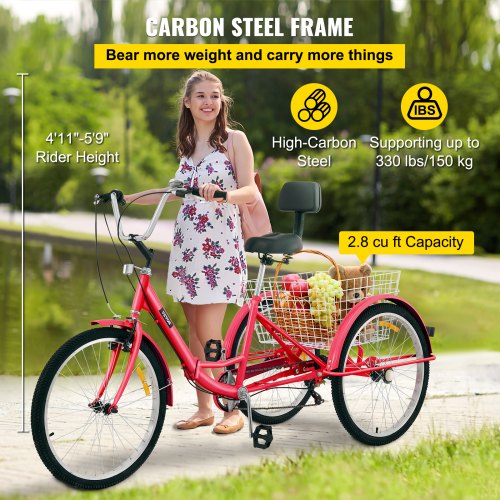 VEVOR Foldable Tricycle Adult 24 