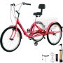 Foldable Adult Tricycle Folding Adult Trike 24'' 7 Speed Red Bikes w/Basket