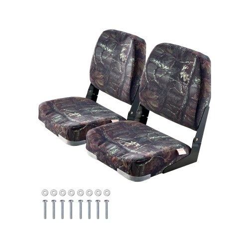 VEVOR Boat Seat, Low Backrest, Folding Fishing Boat Seat with Thickened Sponge Cushion & PU Polyester Fabric, Strong PP Frame, Flip Up Boat Seat for Boats, Yachts, Ships, Camouflage Color (2 Seats)