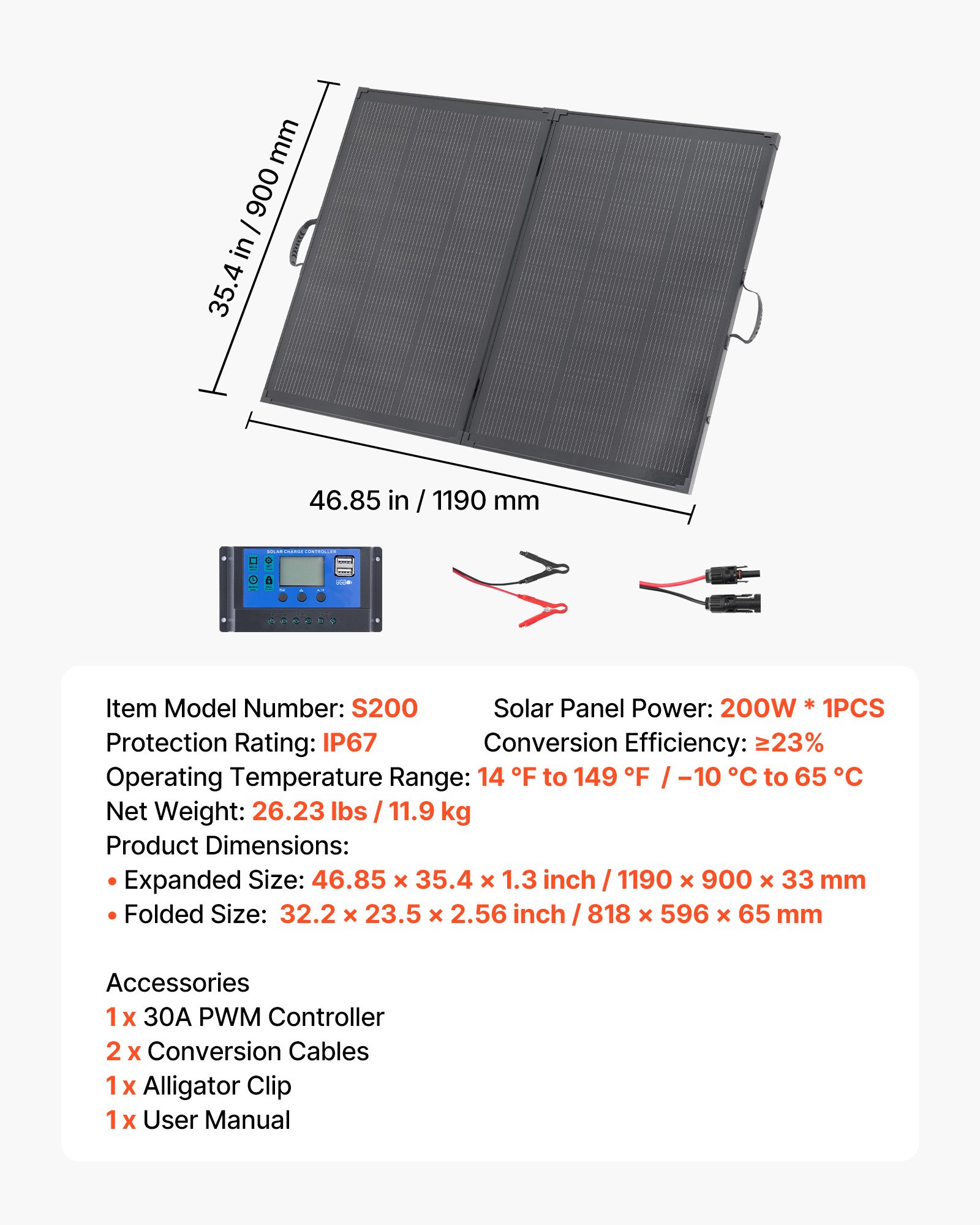 200W kokkupandav raamiga päikesepaneel, 200 W