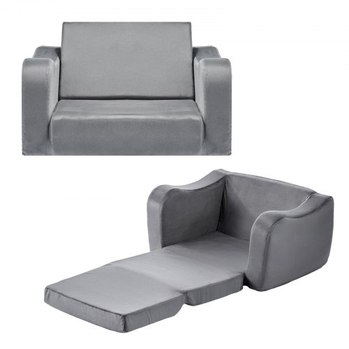 VEVOR 2-in-1 Kids Sofa Foldable Soft Couch with Armrests Chair to Lounger M Gray