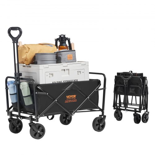 

VEVOR Collapsible Folding Wagon, 0.057 m³ Beach Wagon Cart with All-Terrain 12.7 cm Wheels, Heavy Duty Folding Wagon Cart 99.8 kg Weight Capacity with Drink Holders, Sports Wagon for Camping, Shopping