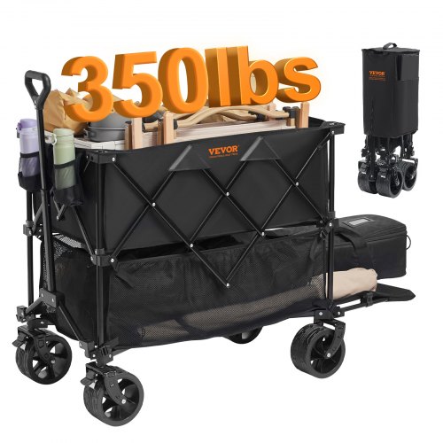 

VEVOR Foldable Double Decker Wagon, 400L Collapsible Wagon Cart with All-Terrain Wheels, Heavy Duty Folding Wagon Cart 350 lbs Weight Capacity for Camping, Shopping, Garden, 52" Extra Long Extender