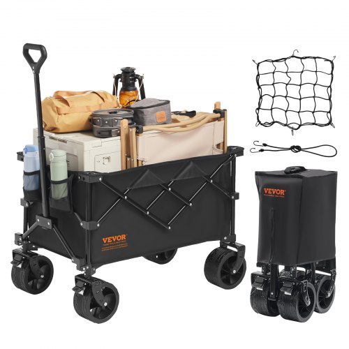 

VEVOR Collapsible Folding Wagon, 113 L Beach Wagon Cart with All-Terrain Wheels, Heavy Duty Folding Wagon Cart Max 250 lbs with Drink Holders, Sports Wagon for Camping, Shopping, Garden
