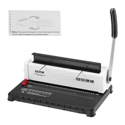 Vevor Coil Spiral Binding Machine, Manual Book Maker 34-Holes Binding 120 Sheets, Punch Binder Adjustable 3/16" - 9/16" Coil Binding Spines, For Lette-image