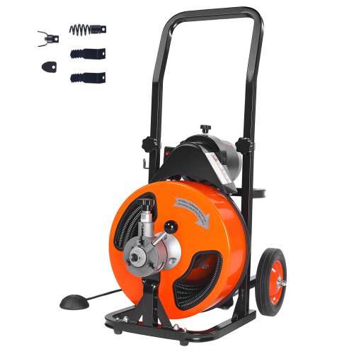 VEVOR Drain Cleaner Machine 75Ft X 3/8 Inch, Sewer Snake Machine Auto Feed, Drain Cleaning Machine with 4 Cutter & Air-activated Foot Switch for 1 to 4 Pipes