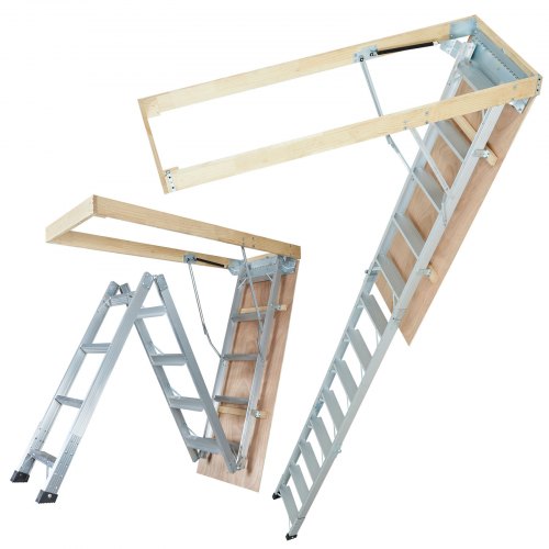 

VEVOR Attic Ladder Foldable, 350-pound Capacity, 22.5" x 63", Multi-Purpose Aluminium Extension, Lightweight and Portable, Fits 9.5'-12' Ceiling Heights, Convenient Access to Your Attic Standard