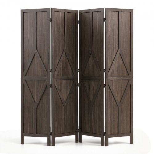 VEVOR Wood Room Divider 4 Panels Wood Folding Privacy Screen Y Pattern, For Room Separation & Home Decor, 67 inches Tall, Solid Frame, 360° Two-Way Hinges, Rustic Wooden Partition with Hardware