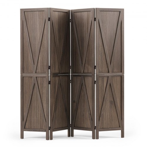 VEVOR Wood Room Divider 4 Panels Wood Folding Privacy Screen X Pattern, For Room Separation & Home Decor, 67 inches Tall, Solid Frame, 360° Two-Way Hinges, Rustic Wooden Partition with Hardware