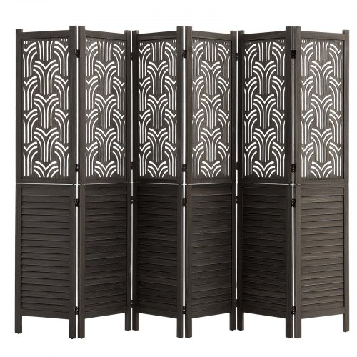 VEVOR Wood Room Divider 6 Panels 67 in Carved Wood Folding Privacy Screen, For Room Separation & Home Decor, Solid Frame, 360° Two-Way Hinges, Easy Assembly, Louvered Wooden Partition with Hardware