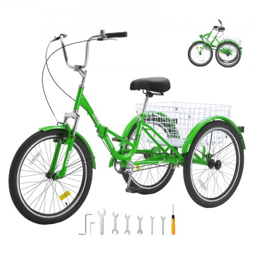 

VEVOR Folding Adult Tricycle, 24-Inch Adult Folding Trikes, Carbon Steel 3 Wheel Cruiser Bike with Large Basket & Adjustable Seat, Shopping Picnic Foldable Tricycles for Women, Men, Seniors (Green)