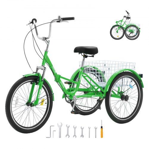 

VEVOR Folding Adult Tricycle, 24-Inch 7-Speed Adult Folding Trikes, Carbon Steel 3 Wheel Cruiser Bike with Basket & Adjustable Seat, Shopping Picnic Foldable Tricycles for Women, Men, Seniors (Green)