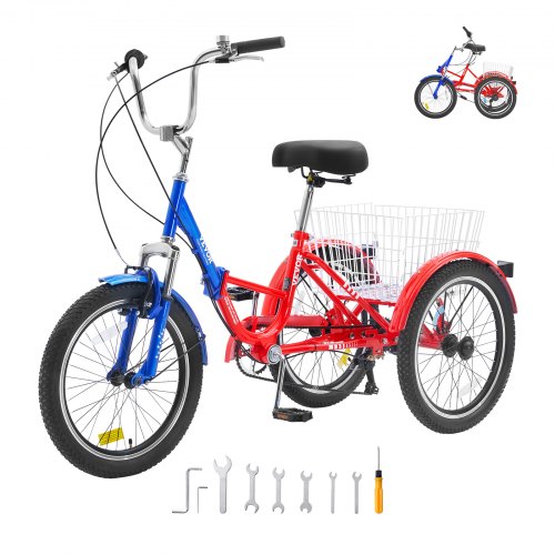 

VEVOR Folding Adult Tricycle, 20-Inch 7-Speed Adult Folding Trikes, Carbon Steel 3 Wheel Cruiser Bike with Large Basket & Adjustable Seat, Shopping Picnic Foldable Tricycles for Women, Men, Seniors