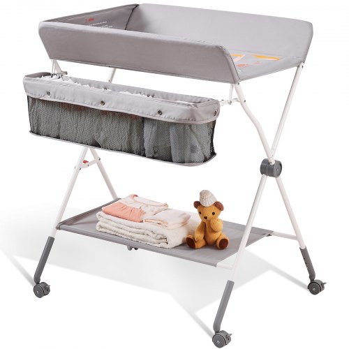 

VEVOR Baby Changing Table, Folding Diaper Changing Station with Lockable Wheels, Portable Changing Table 3-level Adjustable Heights, with Storage Basket & Hanging Racks for Newborns & Infant