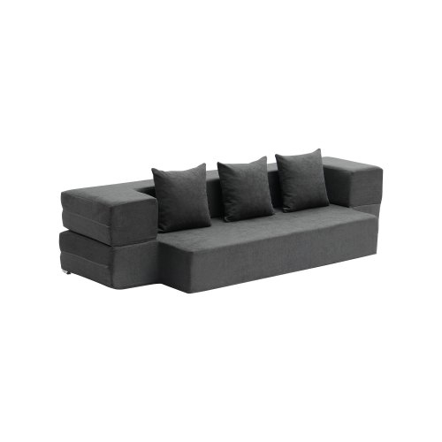 

Folding Sofa Bed 3-in-1 Foldable Couch Bed with 3 Pillows Dark Grey Twin