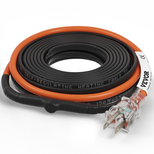 VEVOR Self-Regulating Pipe Heating Cable 5W/ft w/ Built-in Thermostat 30 Feet
