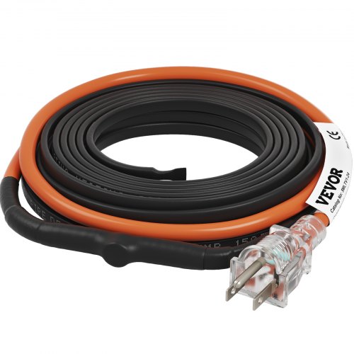 VEVOR Self-Regulating Pipe Heating Cable 5W/ft w/ Built-in Thermostat 24 Feet