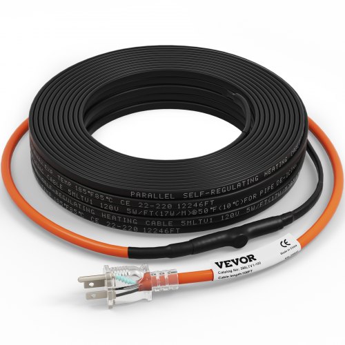 VEVOR Self-Regulating Pipe Heating Cable 5W/ft w/ Built-in Thermostat 100 Feet