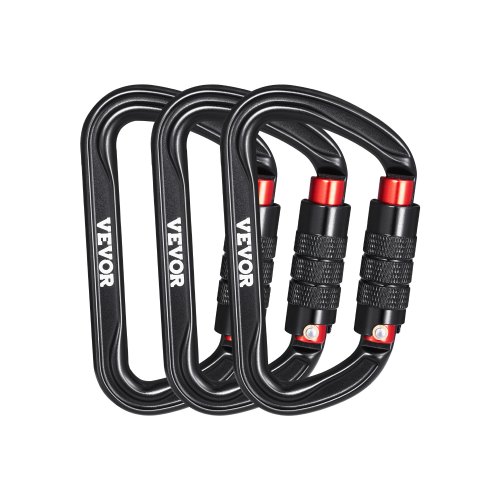 

VEVOR Auto Locking Carabiner Clips, 3 PCS Heavy Duty Caribiner, Professional 30 KN / 6744 lbs Spindle Strength, D-Shaped for Climbing,Hiking,Rappelling,Rescue,Dog Leash,Hammocks, Swings