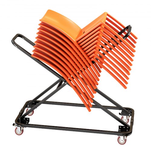 VEVOR Performing Arts Chair Cart 300 lbs Capacity Holds Up to 18 Chairs, for Music Events, X-Shaped Stacking Design, Heavy-Duty Carbon Steel, Easy to Move, Storage Dolly, with Locking Swivel Wheels