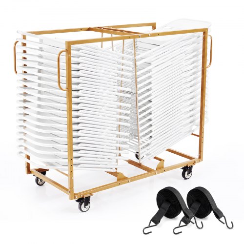 VEVOR Folding Chair Cart 500 lbs Capacity for 40 Chairs Horizontal Stacking, for Large Events Commercial, Heavy-Duty Carbon Steel, Easy to Move, Storage Dolly Holder, with Locking Swivel Wheel, Handle