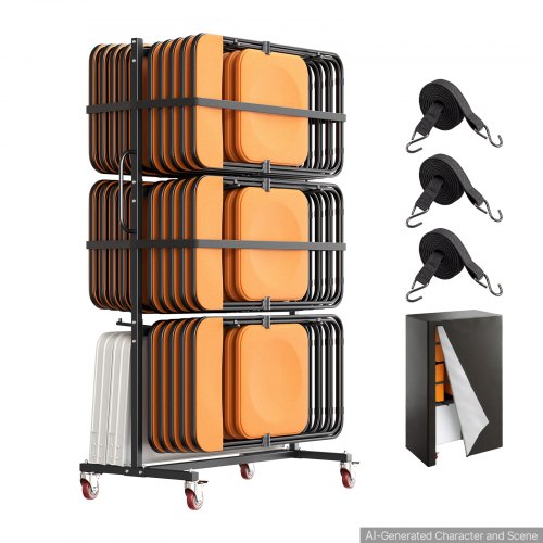 VEVOR Folding Table and Chair Rack Cart 400 lbs Holds 24 Chairs & 6 Tables, for Large Event, Heavy-Duty Carbon Steel, Easy to Move, Storage Dolly, with Swivel Casters Locking Wheels, Waterproof Cover