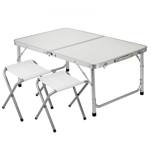 VEVOR Aluminum Picnic Table Height Adjustable Folding Camping Table w/ 2 Chairs