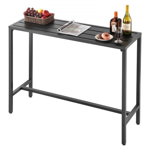 VEVOR Outdoor Bar Table, 47 x 15 in Patio Bar Table, Waterproof Top & Sturdy Metal Frame, Rectangle Counter Height Dining Tables, Outdoor Furniture for Balcony, Yard, Hot Tub, Poolside, Indoor