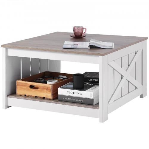 

31.5" Farmhouse Coffee Table Square Table with Open Storage Compartment