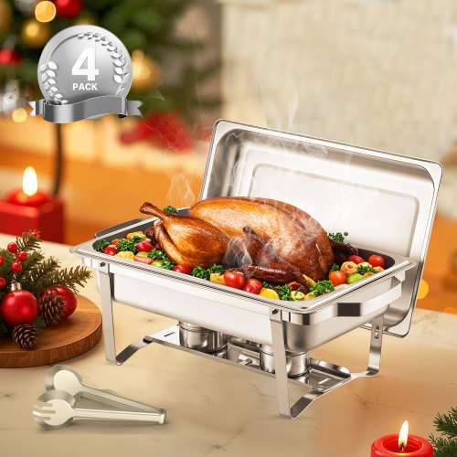 

8 Qt 4 Pack Rectangle Chafing Dish Buffet Set Full Size Pan Stainless Steel