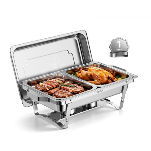 VEVOR 1 Pack Chafing Dish for Buffet Set, 9QT/ 8.5L Stainless Steel Chafer, for Banquet Party Wedding, Rectangle Buffet Server and Warmer, with 2 Half