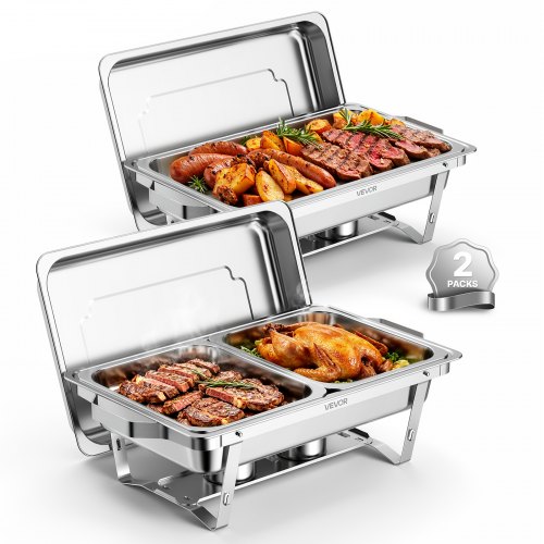 Vevor 2 Packs Chafing Dishes For Buffet Set, 9QT Stainless Steel Chafer, For Banquet Party Wedding, Rectangle Buffet Server And Warmer With 1 Full & 2-image