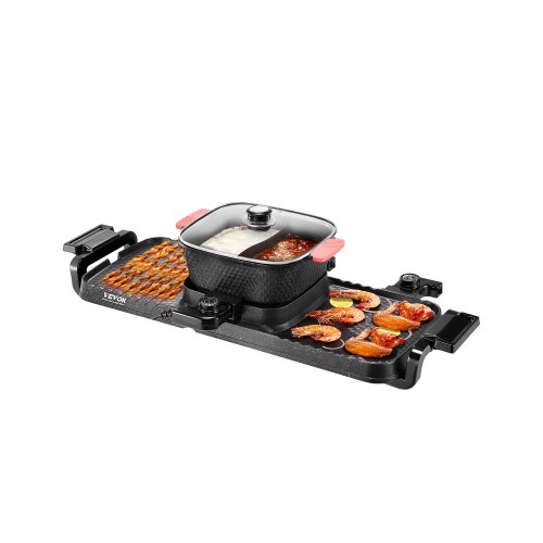 

VEVOR Hot Pot with Grill, 2300W 2-in-1 Electric Smokeless Grill and Hot Pot, Removable Shabu-shabu Hotpot with Non-stick Pan, Separate Dual Temperature Control, Indoor Korean BBQ for 1-6 People