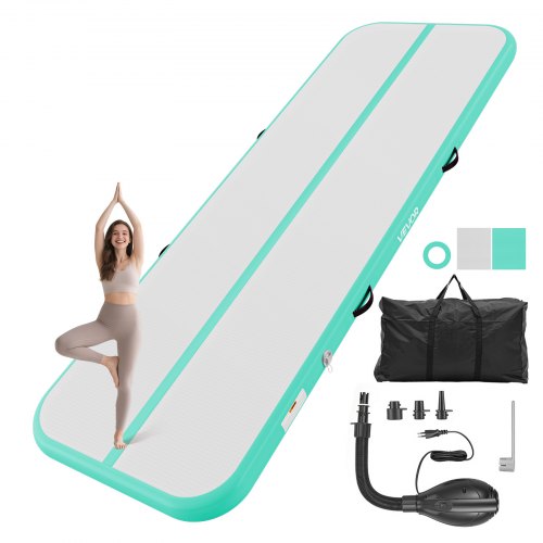 

VEVOR Inflatable Gymnastics Air Mat 10 ft Training Mats w/ Electric Pump, 4 inches Thick Sturdy Tumble Track, Tumbling Mat for Home Use/Gym/Outdoor/Yoga/Cheerleading/Beach/Park/Water, Mint Green