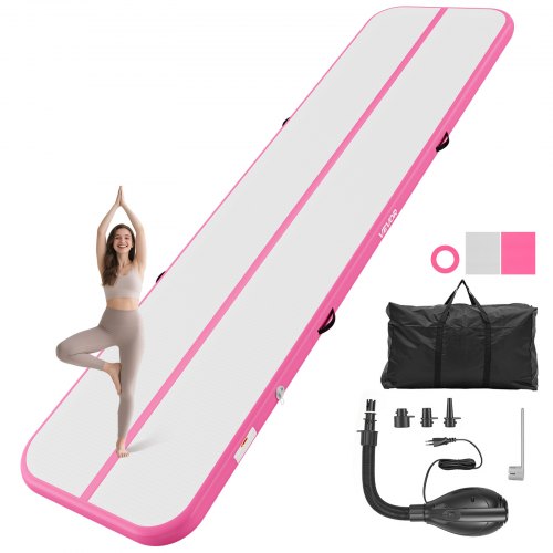 

VEVOR Inflatable Gymnastics Air Mat 13 ft Training Mats w/ Electric Pump, 4 inches Thick Sturdy Tumble Track, Tumbling Mat for Home Use/Gym/Outdoor/Yoga/Cheerleading/Beach/Park/Water, Pink