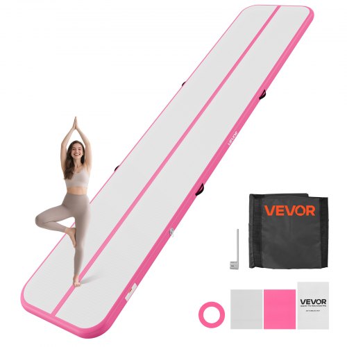 VEVOR Aufblasbare Gymnastikmatte 500x100x10 cm Airtrack-Turnmatte für Training, Wettkampfsport & Yoga, mit Rutschfester Oberfläche, 600-W-Elektroluftpumpe, Reparaturflicken, Düsen & Tasche, Pink