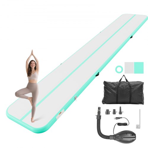 

VEVOR Inflatable Gymnastics Air Mat 20 ft Training Mats w/ Electric Pump, 4 inches Thick Sturdy Tumble Track, Tumbling Mat for Home Use/Gym/Outdoor/Yoga/Cheerleading/Beach/Park/Water, Mint Green