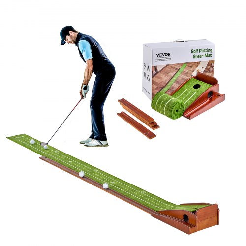 

VEVOR Golf Putting Mat, 1 Hole Indoor Golf Putting Green, Wrinkle-Free Golf Training Aid, Mini Golf Accessory with Auto-Ball Return, Alignment Guide, and Wood Base, Game Practice Gift for Home Office